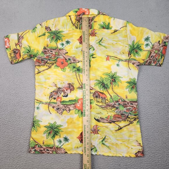 Vintage Hawaiian Fish Tropical Palm Trees AOP Button Down Shirt Men's Medium - Picture 7 of 8